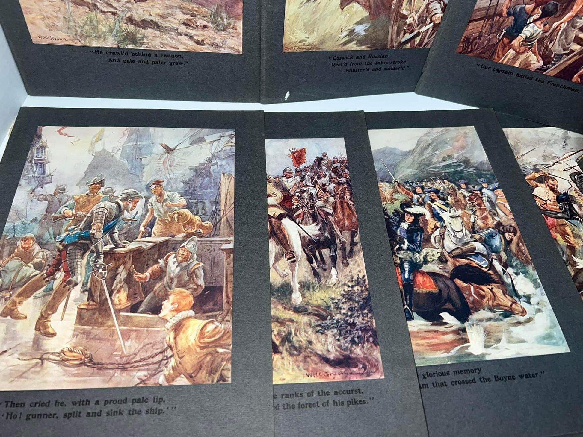 Antique 12 lithograph prints Various battles medieval-civil war 1900s
