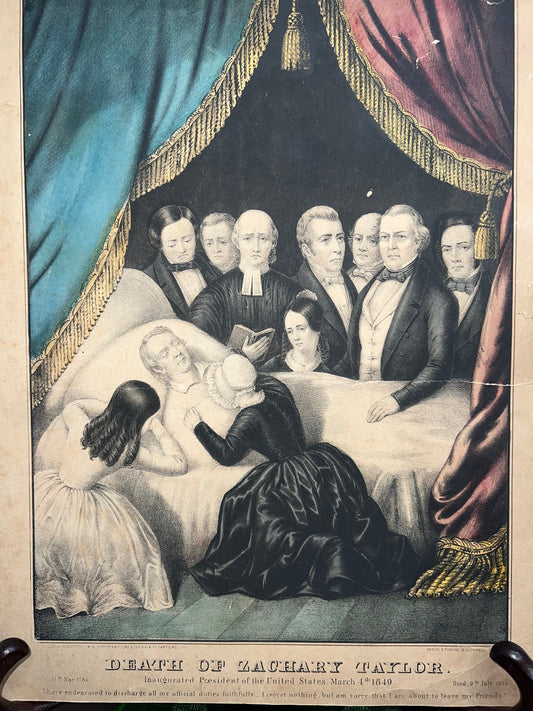 Antique Victorian the death of president Zachary Taylor hand colored engraving 1850s