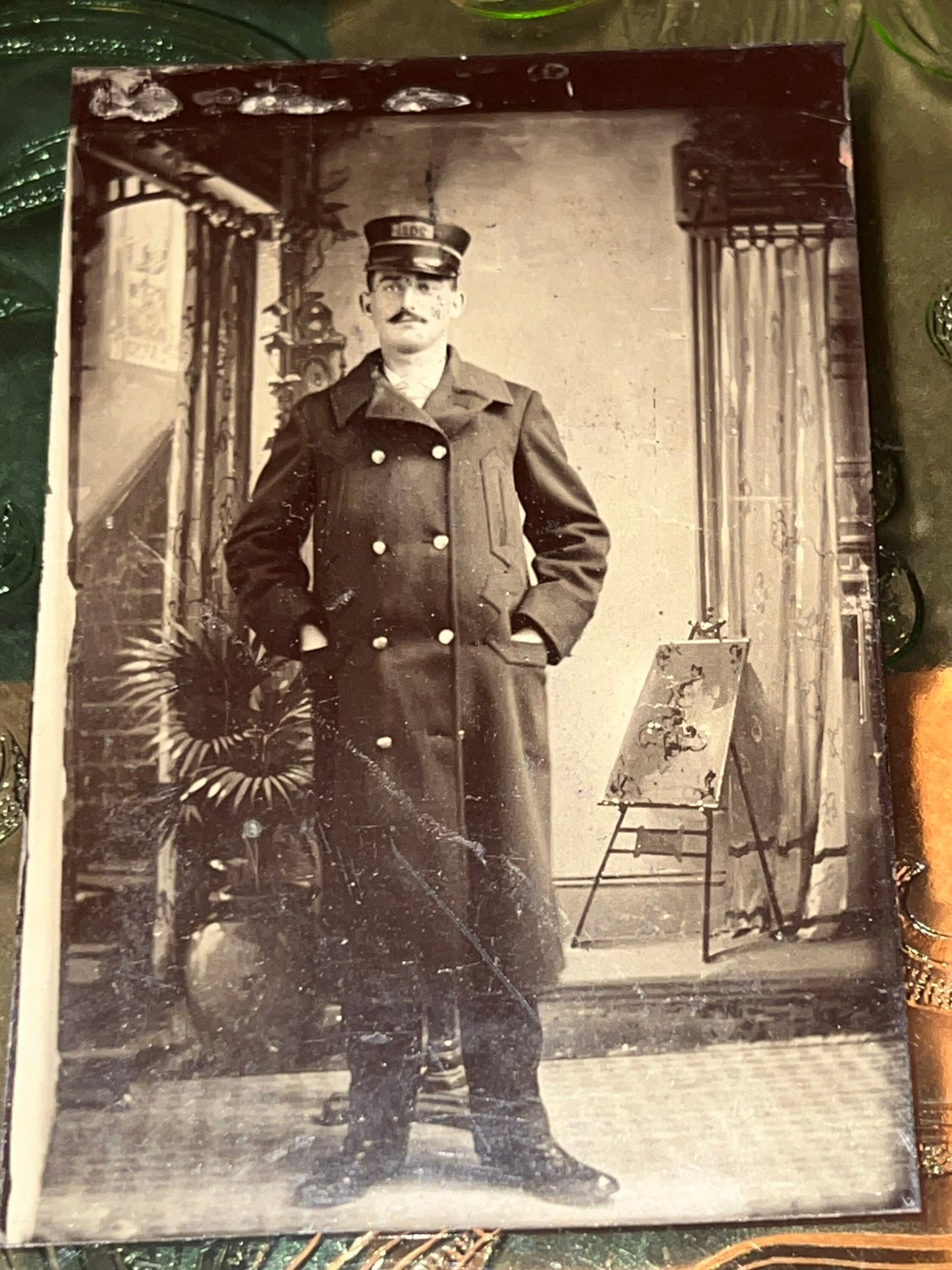 Antique tintype photo gentleman in uniform possible railroad worker 1870s