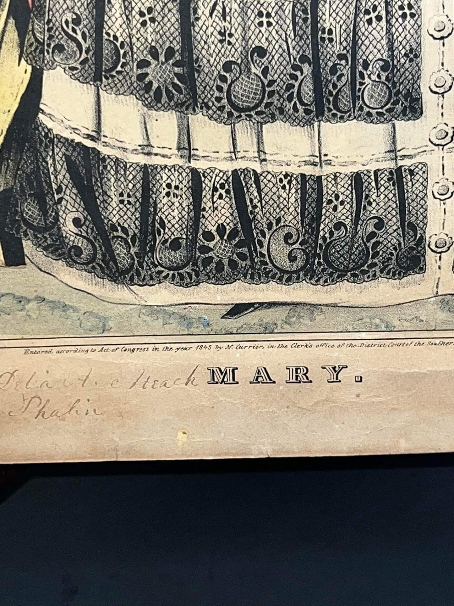 Antique pre civil war art 1845 Nathaniel currier lithograph Colored lithograph Mary