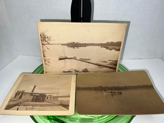 Antique Victorian 3 early boating photos Mounted photos Late 1880s-1890s outdoor scenes