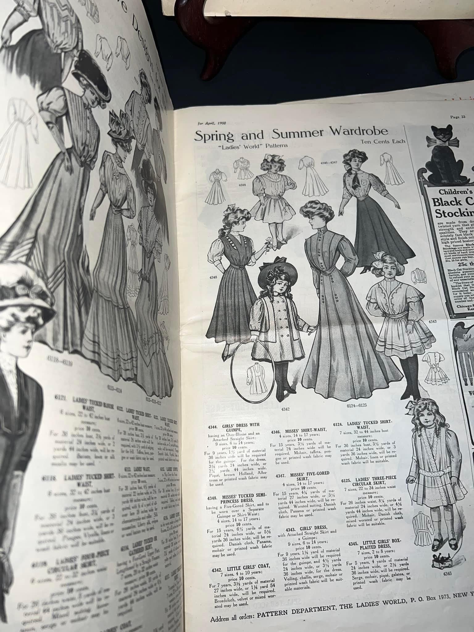 Antique The ladies world 3 magazines April , July , December- 1908 Filled with early fashion advertising