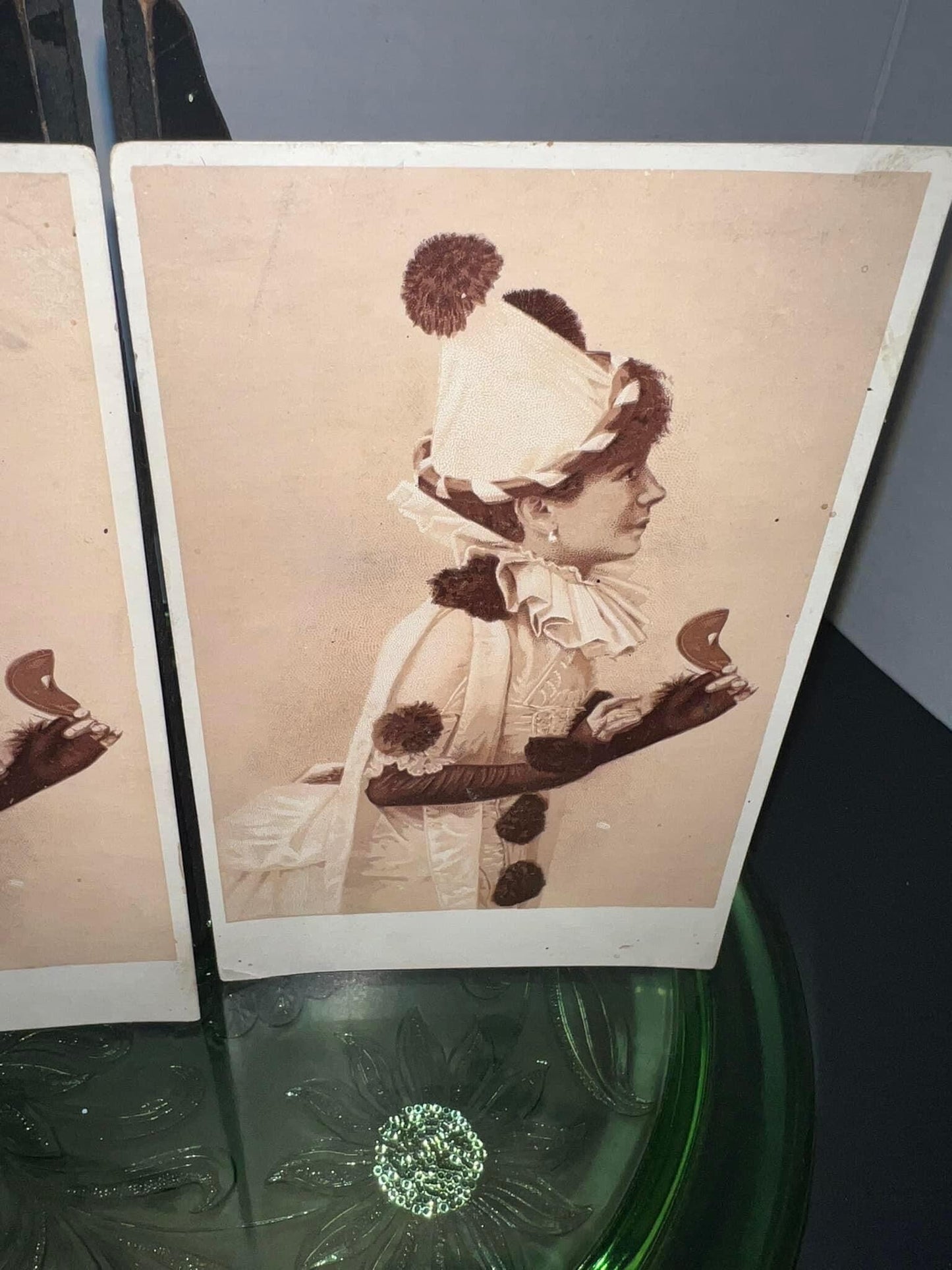 Antique Victorian 2 Kenton baking powder trade cards Larger 1880-1890s girl In masquerade costume
