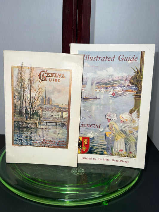 Antique tourist guides Geneva Switzerland 1899,1911 illustrated vintage travel