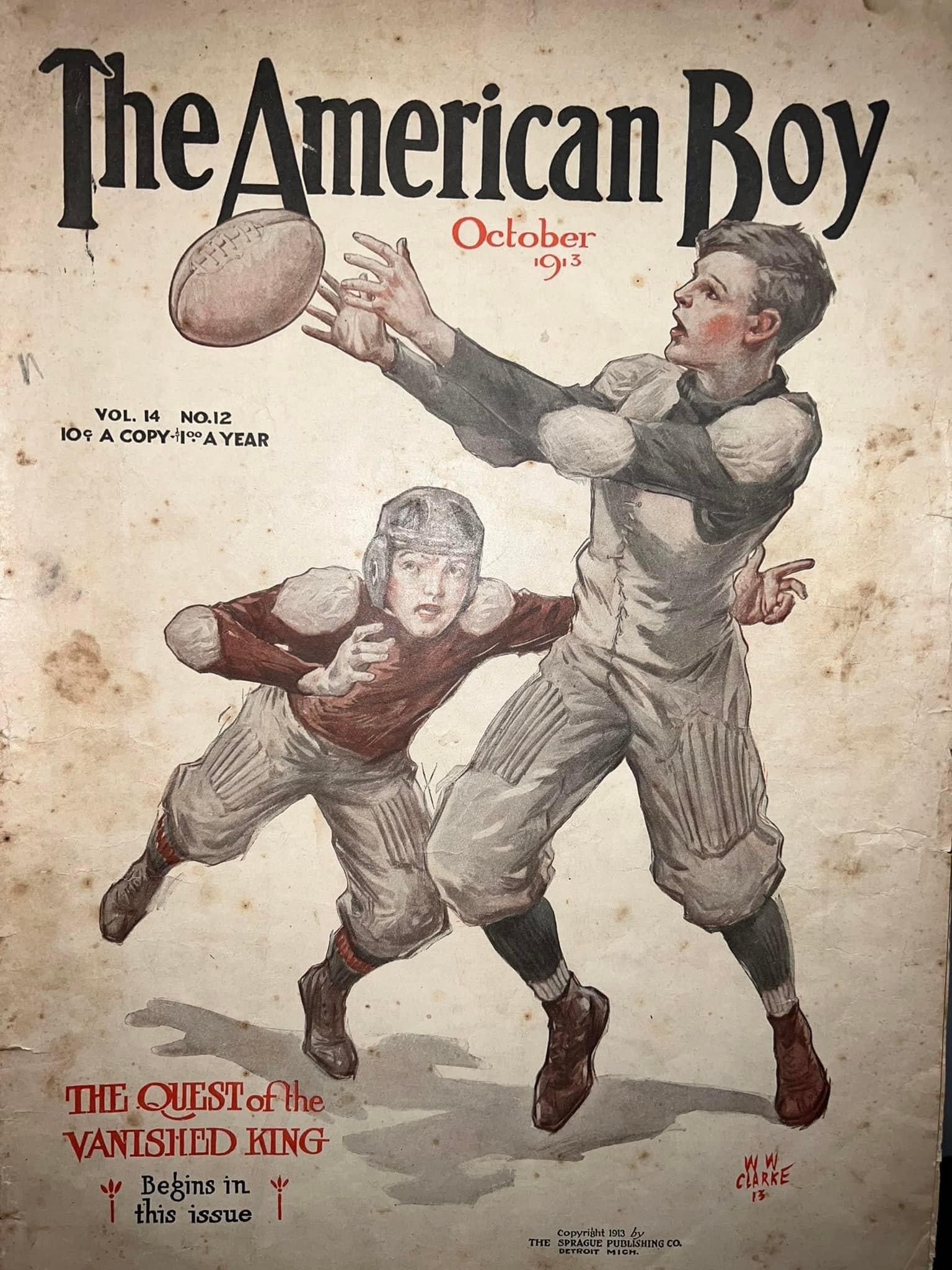 Antique magazine 1913 the American boy October Great early football cover sports early advertising