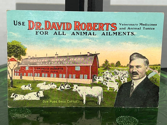 Vintage postcard advertising dr David Roberts for all animal ailments 1944 farm animal medicine