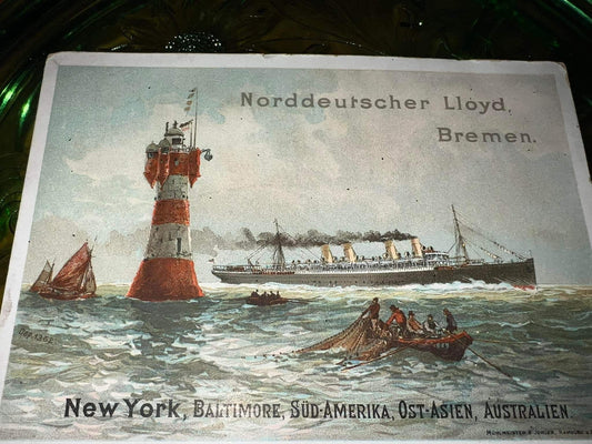 Antique Victorian 1880s Scarce Traveling steamship trade card advertisement Norddeutscher Lloyd brenen steam ship company