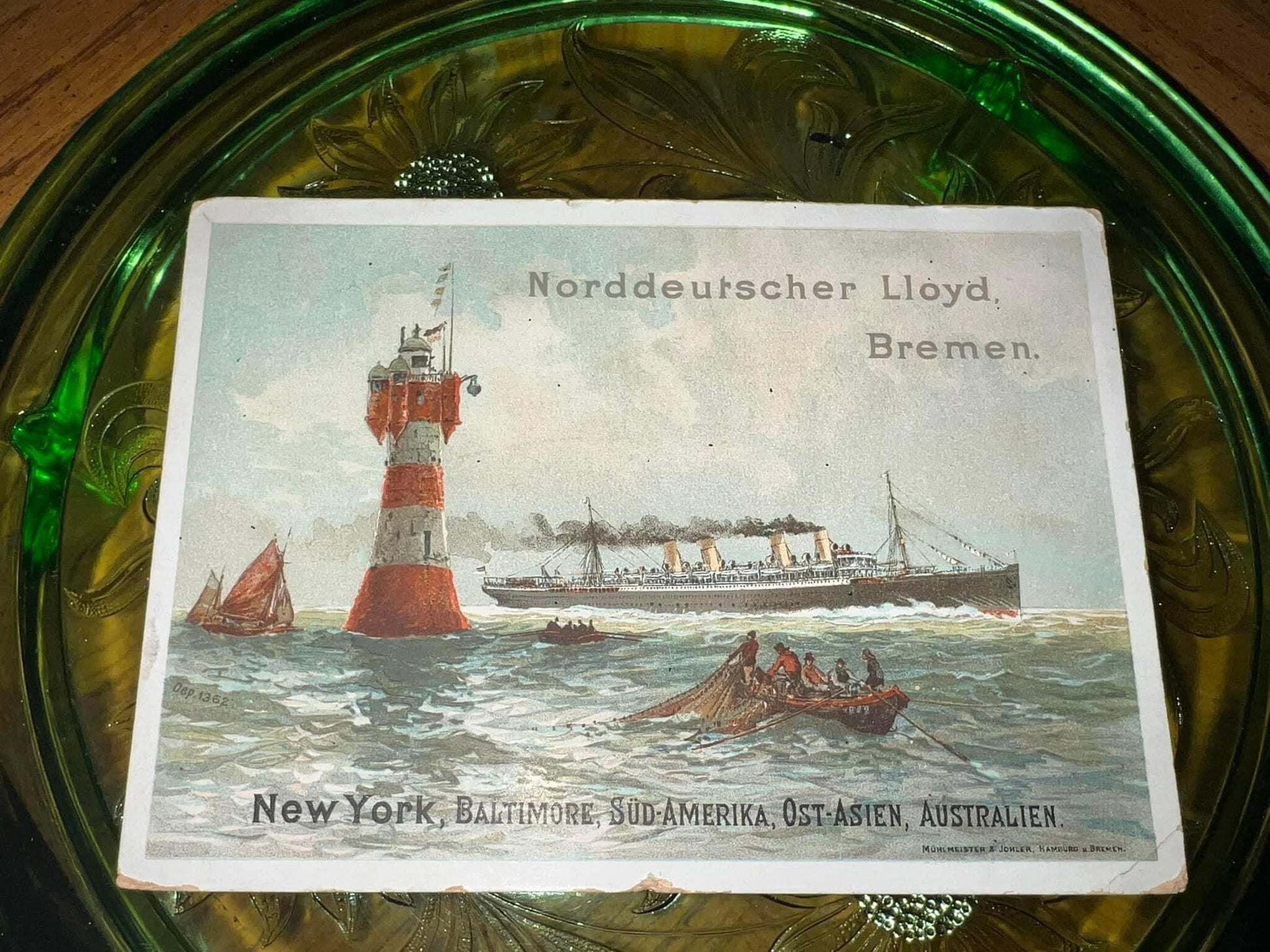 Antique Victorian 1880s Scarce Traveling steamship trade card advertisement Norddeutscher Lloyd brenen steam ship company
