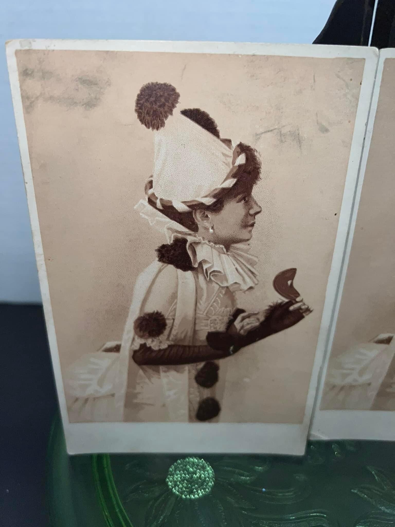 Antique Victorian 2 Kenton baking powder trade cards Larger 1880-1890s girl In masquerade costume