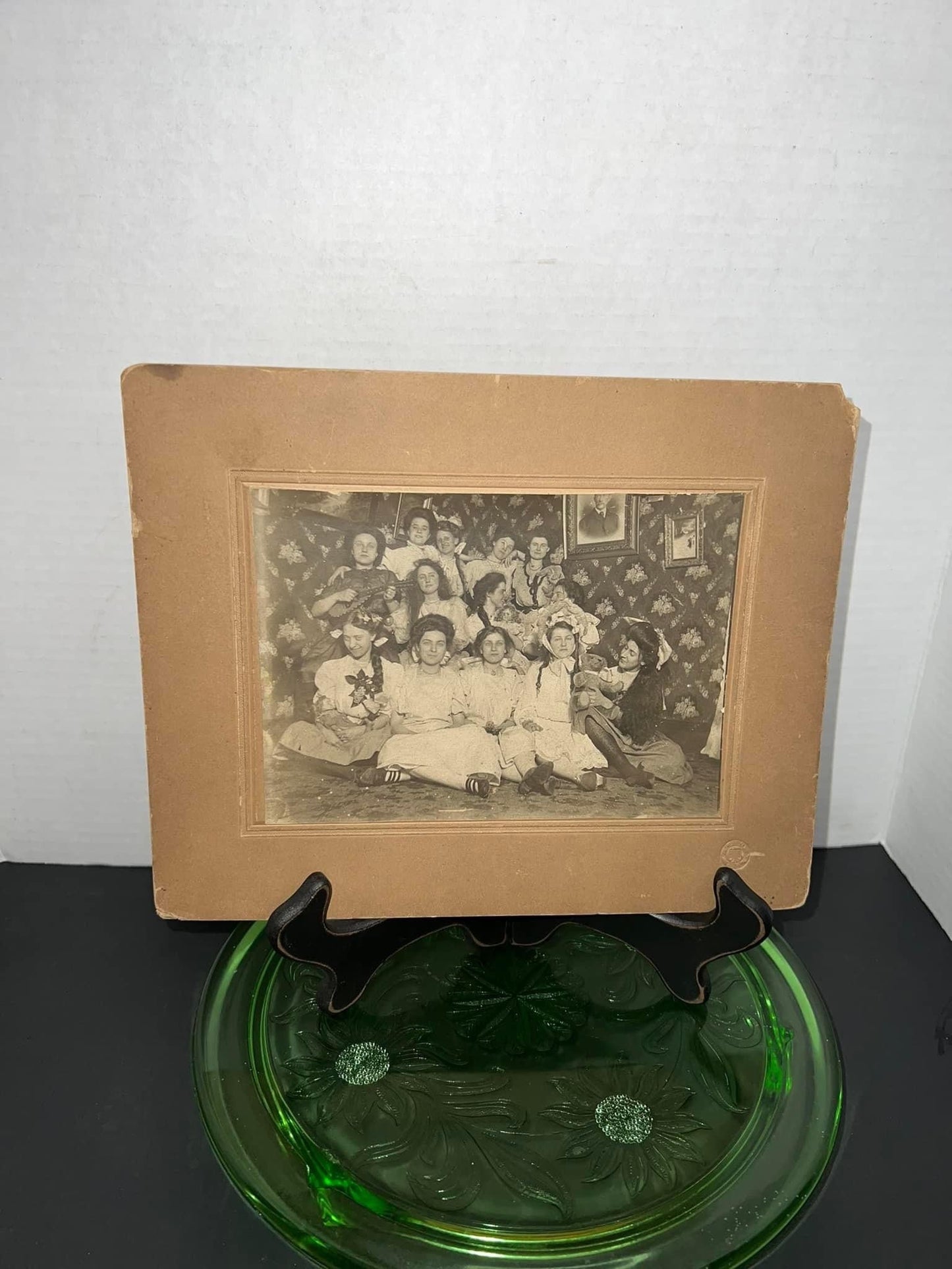 Antique Early 1900s mounted photo Theater group or sorority house dressed up fun group