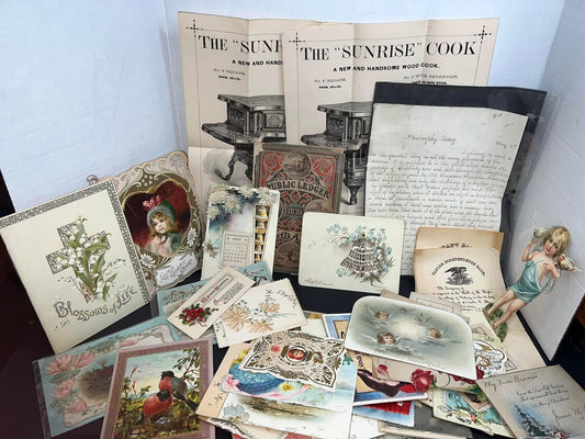 Antique Victorian & early ephemera lot 51 piece 1880-1920s die cuts , booklets advertising