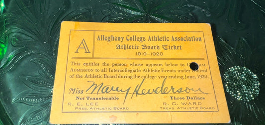 Antique sports ticket Allegheny college athletic board 1919-1920