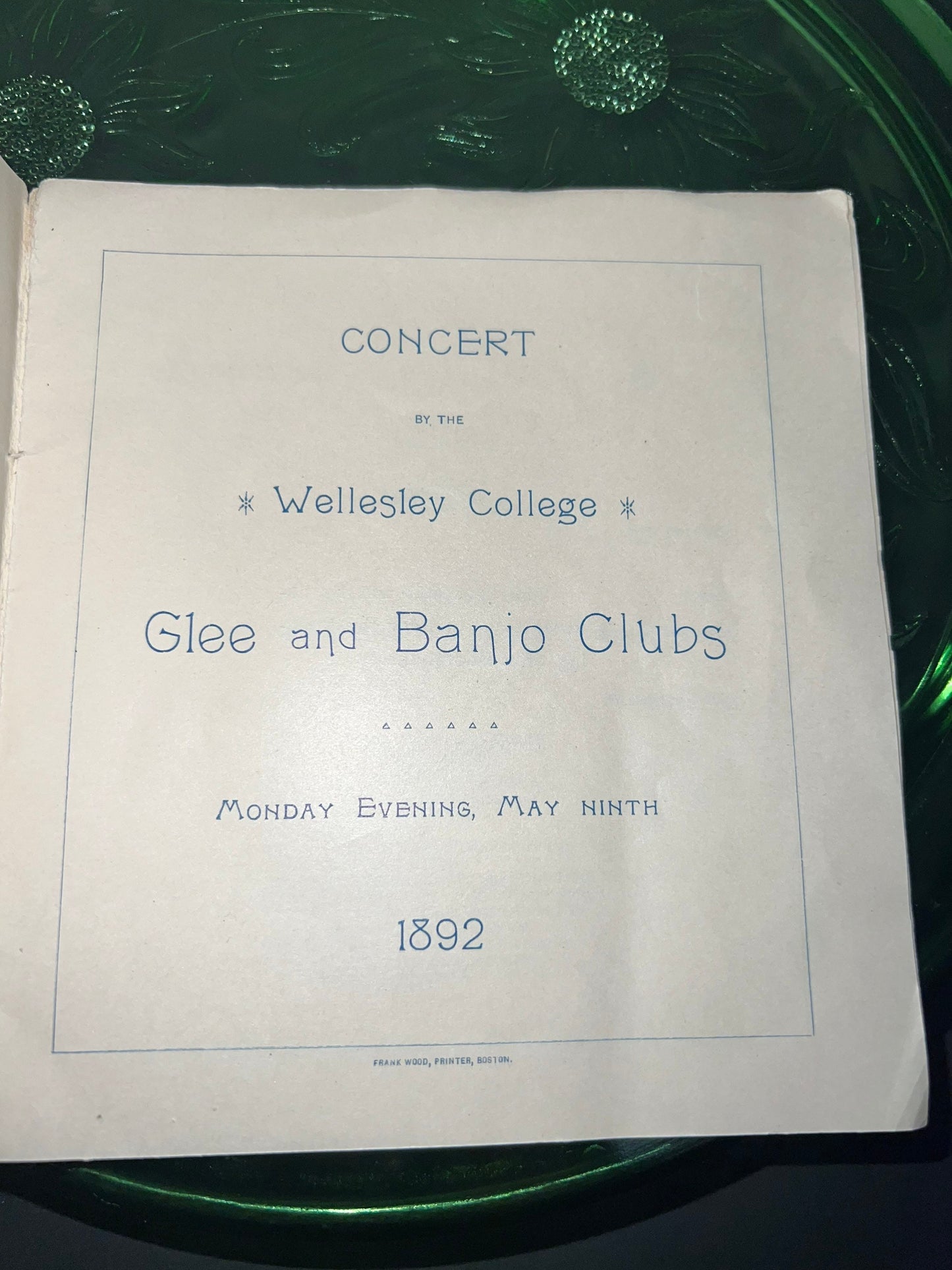 Antique Victorian concert program Wellesley college glee and banjo club 1892 souvenir