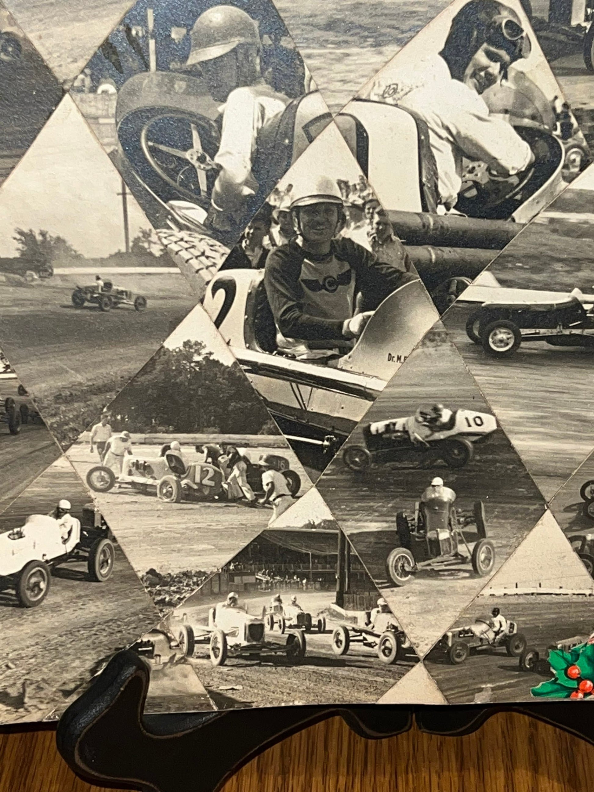Antique racing photo early automobiles race car mounted photo 1920s collage