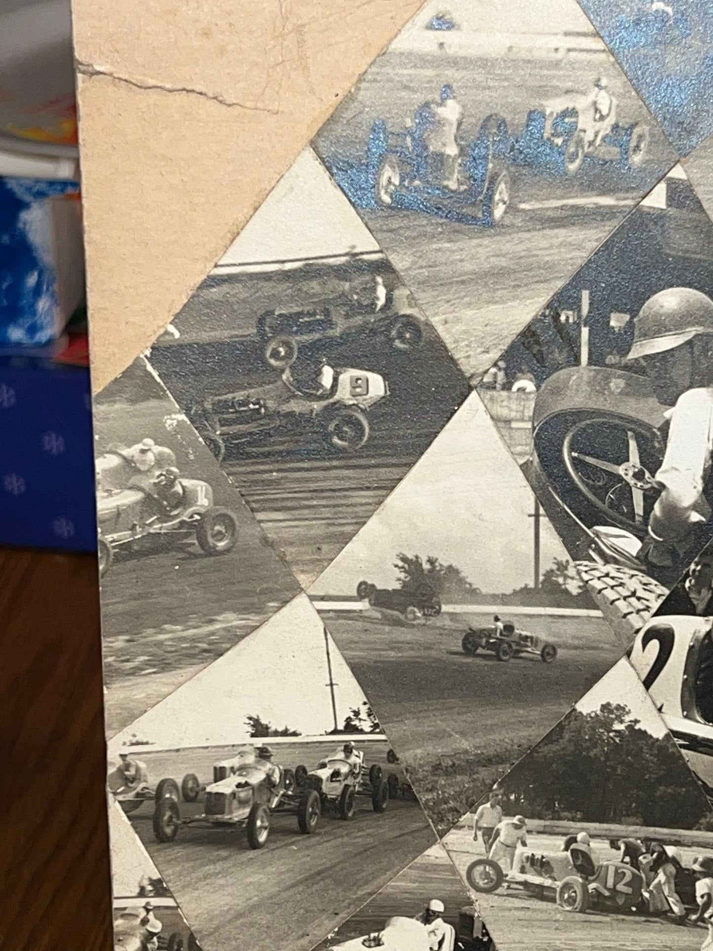 Antique racing photo early automobiles race car mounted photo 1920s collage