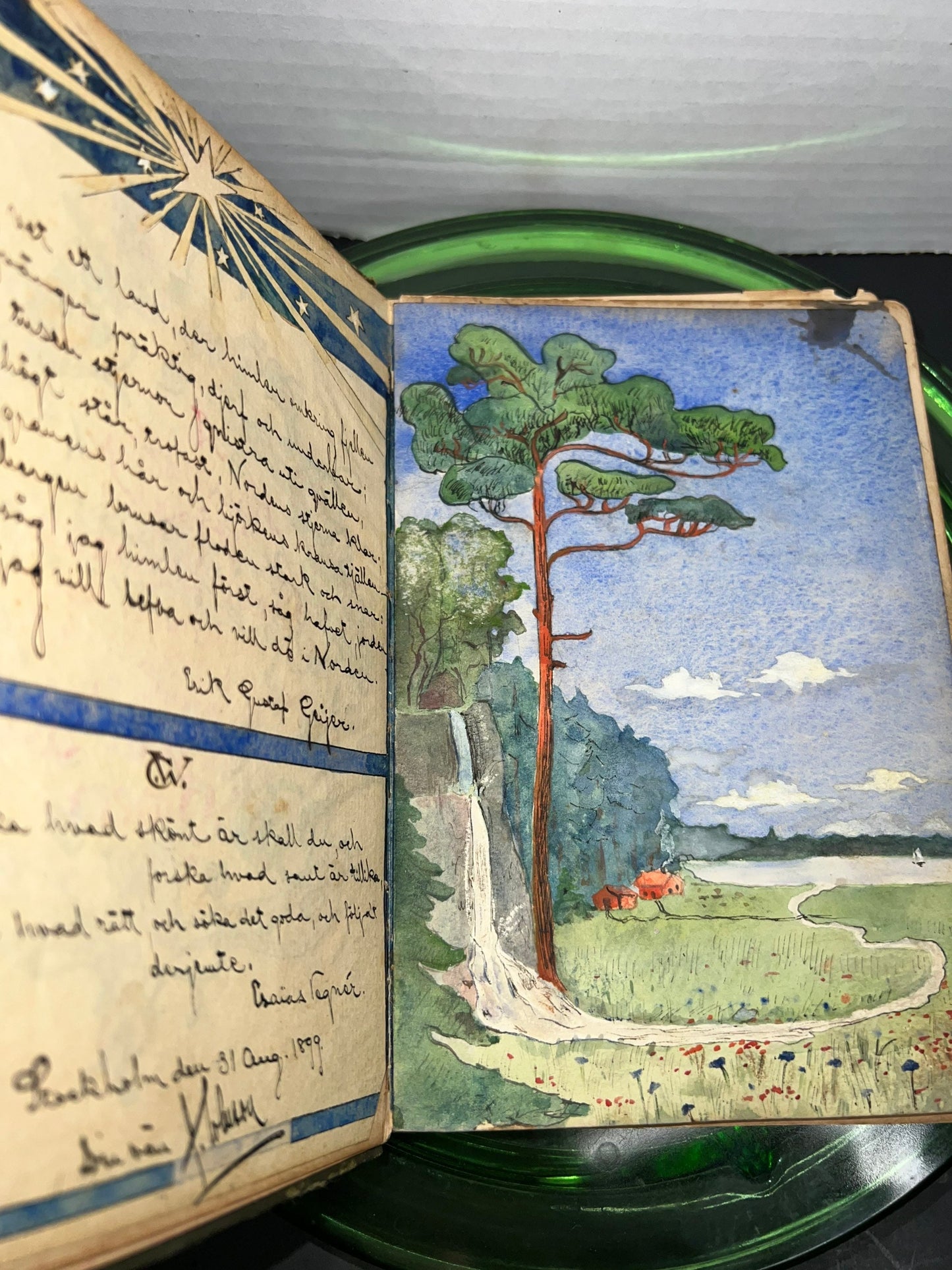 Antique Victorian handwritten poetry album gorgeous watercolors German English amazing