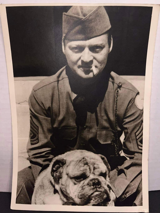 Vintage ww2 era Military gentleman w bulldog mascot photo