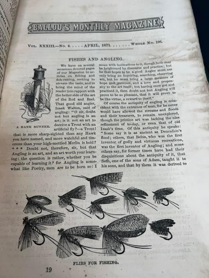 Antique Victorian 1871 Ballou’s monthly magazine literature early fishing angling illustrated