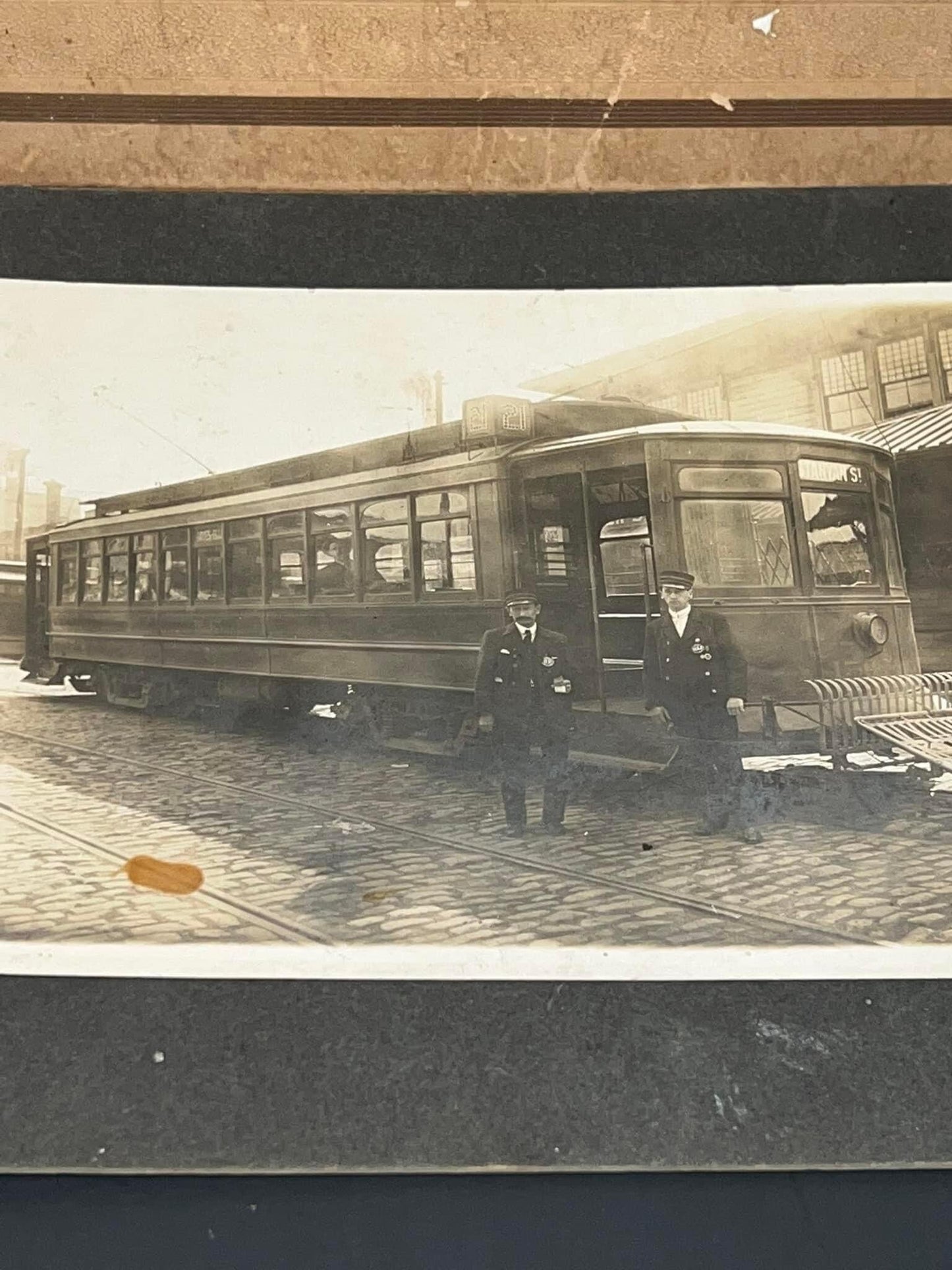 Antique Occupational mounted photos Trolly car workers early transportation