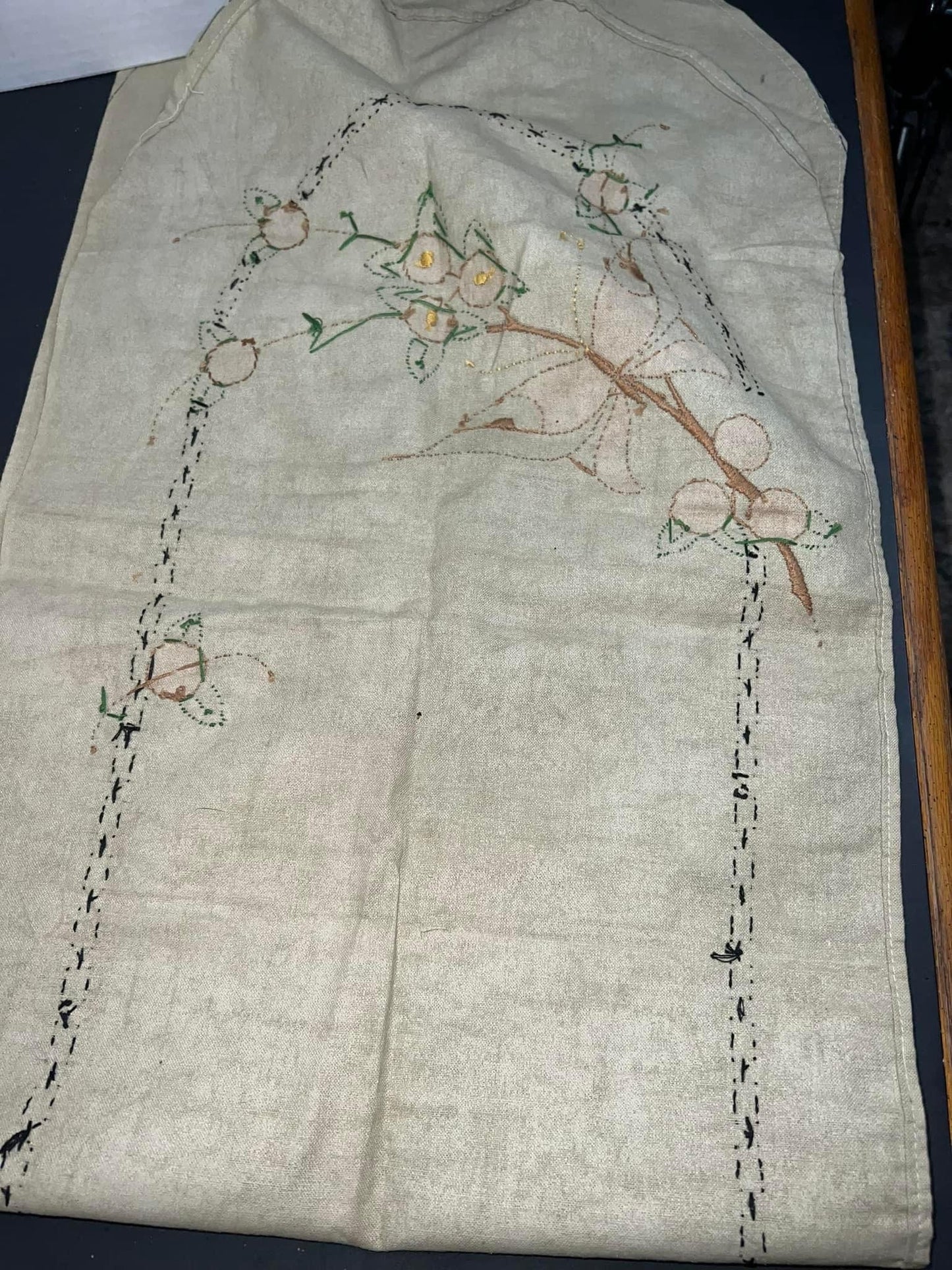 Antique Early pattern table runner 1920-1930s Butterfly’s & flowers vintage textile