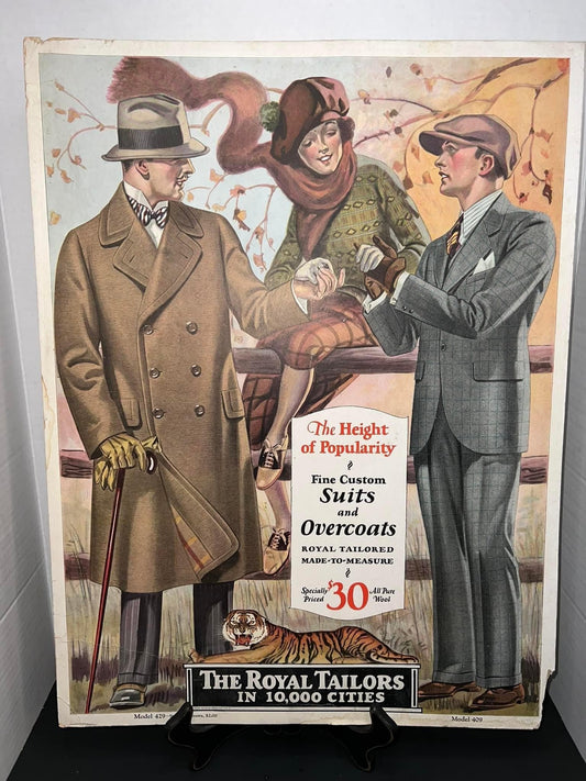 Antique gorgeous art deco era advertising Cardstock window display The royal tailors sign 1920s men’s fashion