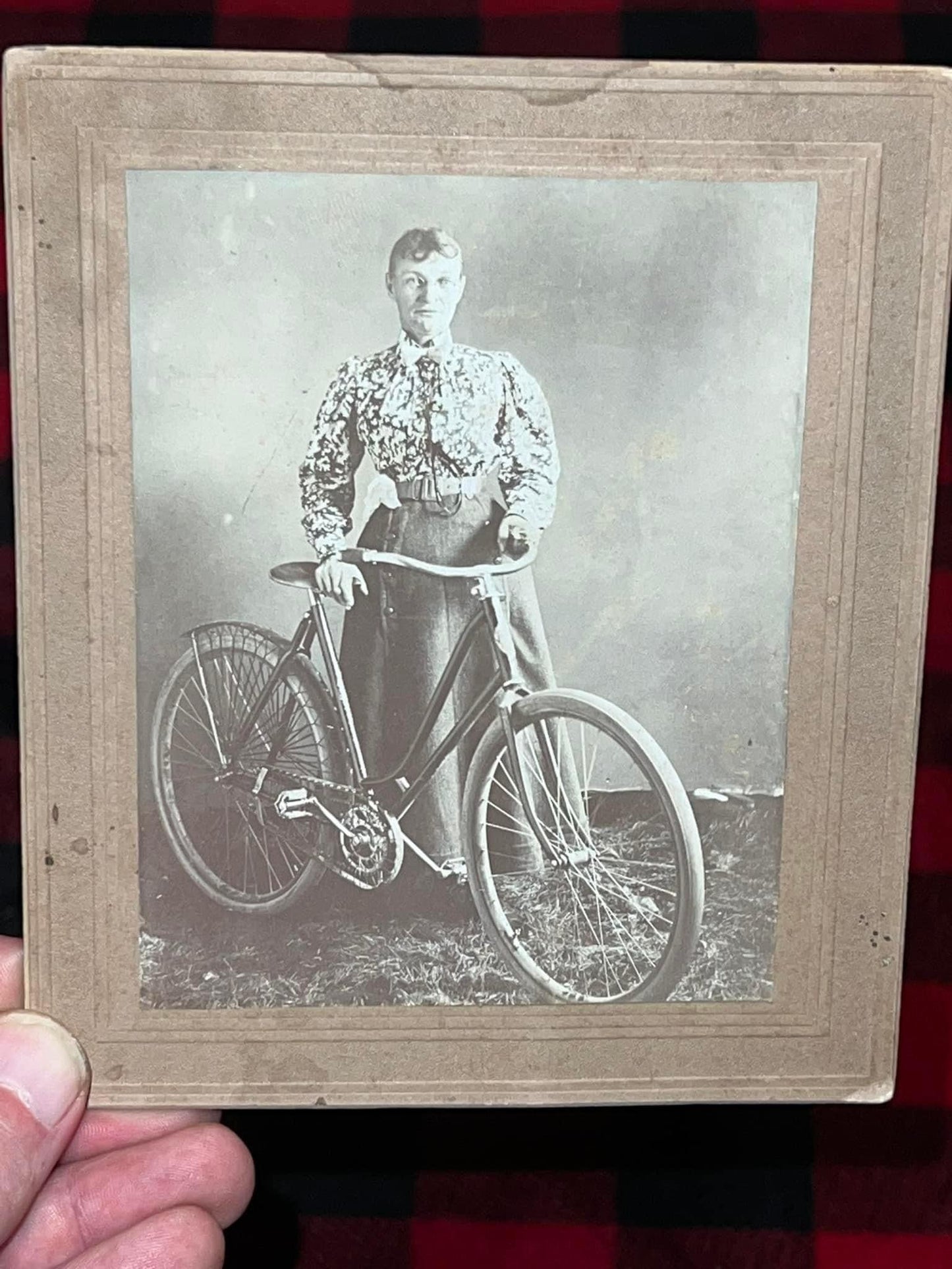 Antique Victorian Woman cyclist on early bicycle 1890s Binghamton New York