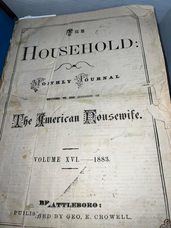 Antique Victorian 1883 the household monthly journal Devoted to the interest of the American housewife Brattleboro Vermont fashion cooking