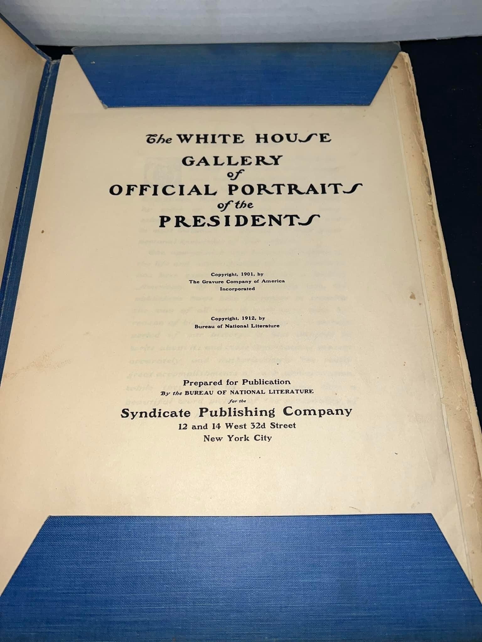 Antique 1912 the White House gallery of official portraits of the president’s Photogravures- Washington to Taft 26 portraits
