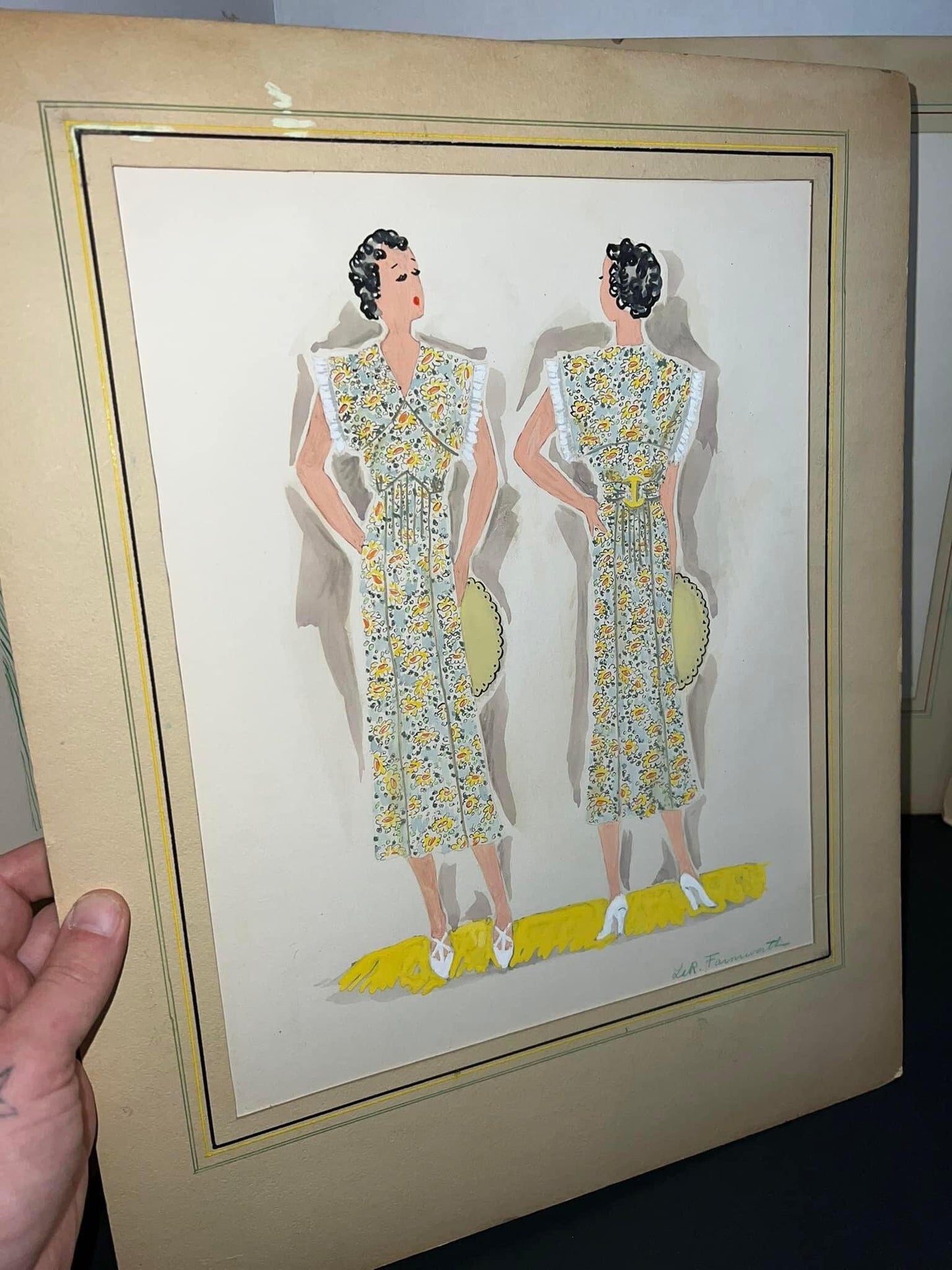 Vintage mid century fashion 1940–1950– fashion designer sketches Lucy reed farnsworth hand painted