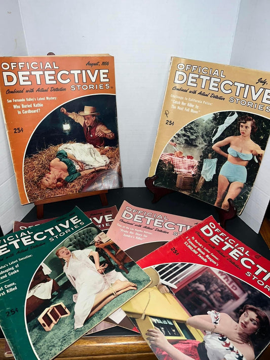 Vintage true crime murder 1955,56 detectives pulp magazines Lot of 6