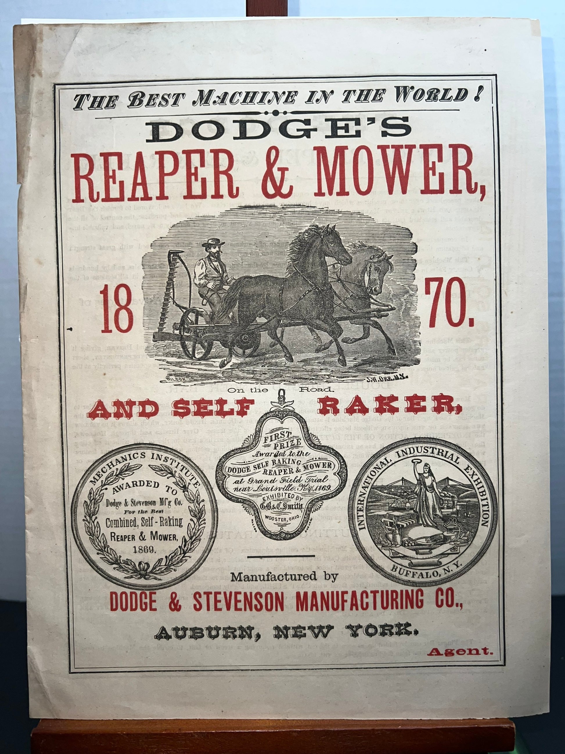Antique Victorian farming advertising dodge reaper & mover 1870 pamphlet auburn New York