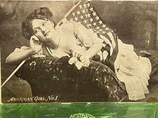Antique postcard risqué patriotic woman American girl no 1 1900s