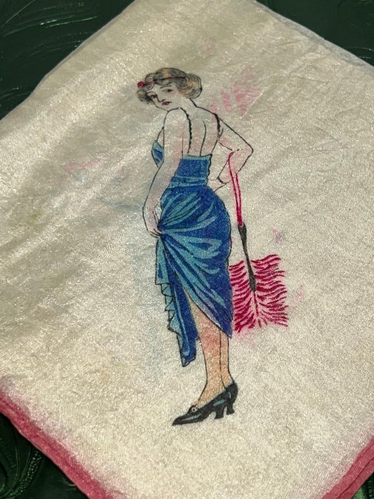 Antique Art deco flapper girl silk handkerchief 1920-1930