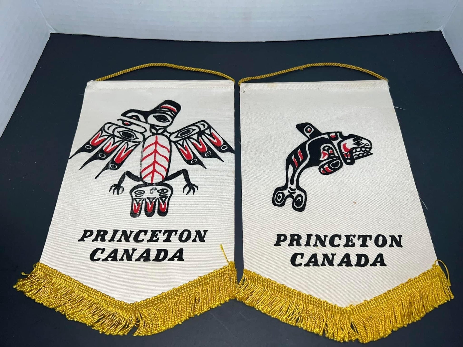 2 vintage travel mini banners Princeton Canada Native American designs