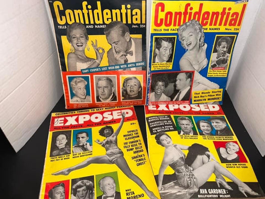 Vintage tabloid magazines Marilyn Monroe , James Dean , Gary cooper , all the stars Hollywood scandal exposed 1950s