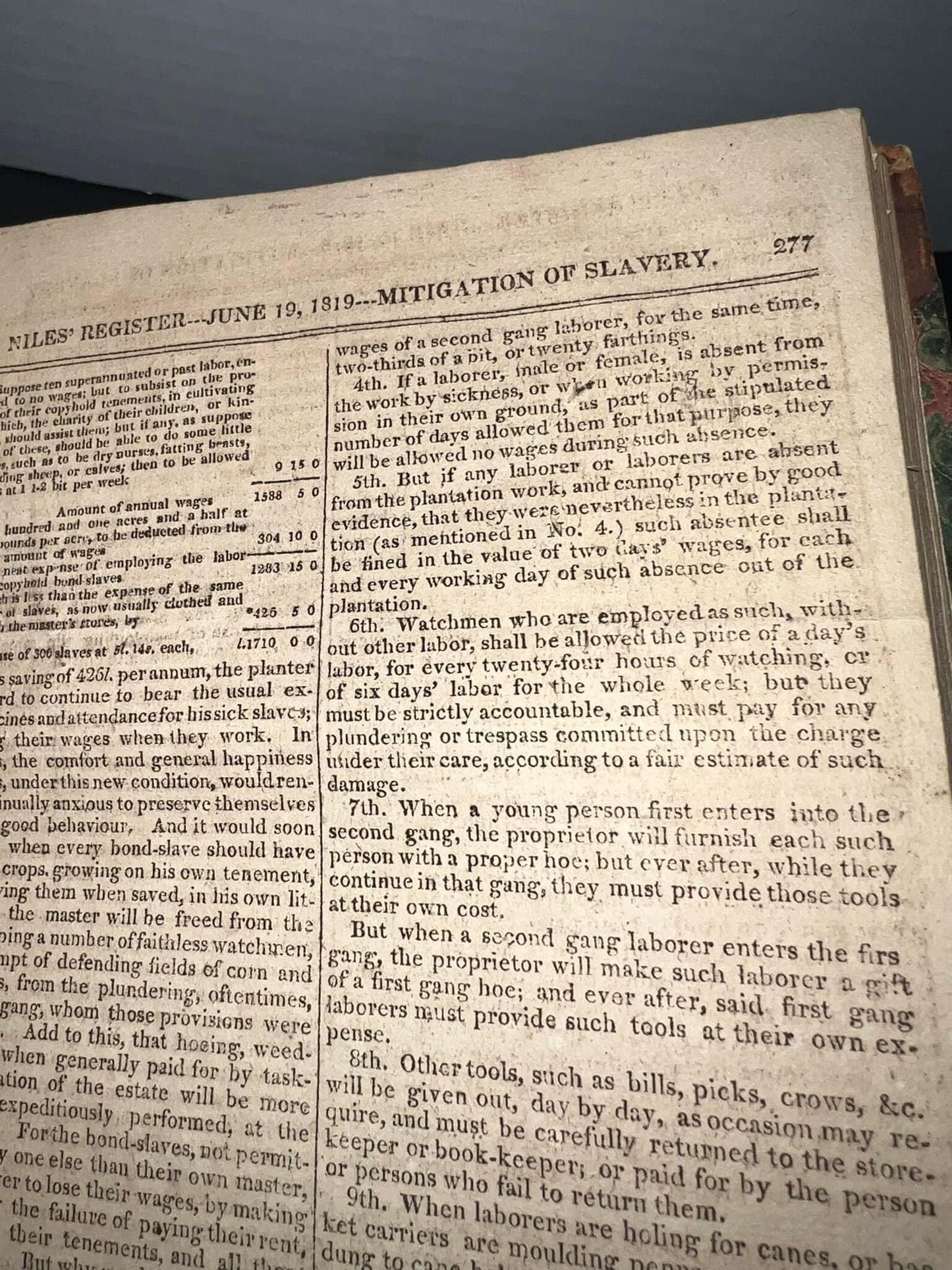 Antique pre civil war 1819 Nile’s weekly register - March to September slavery native Americans early Americana history
