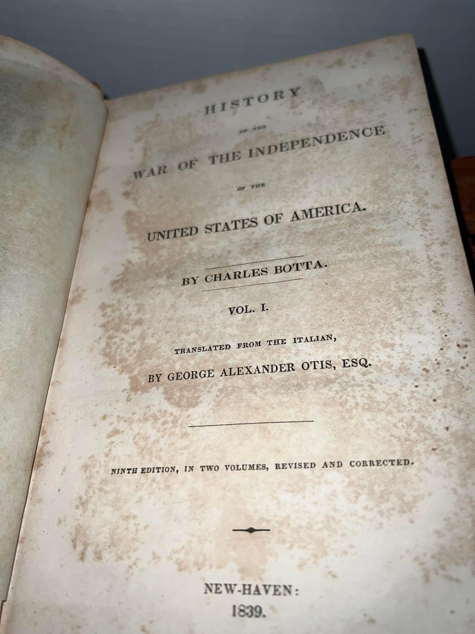 Antique 1839 History of the war of the independence Of the United states of America Volume 1 Illustrated maps