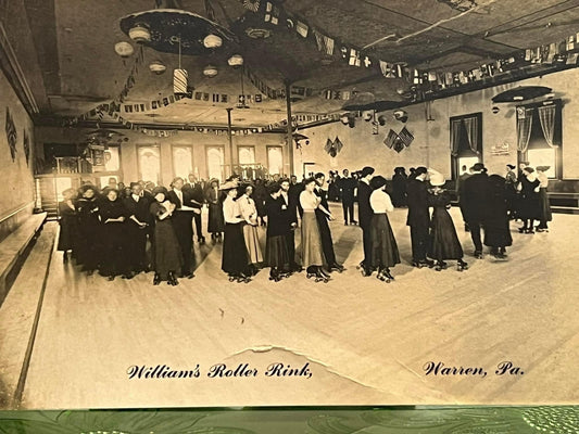 Antique photo 1907–1910s rppc & advertising Williams roller rink - warren Pennsylvania