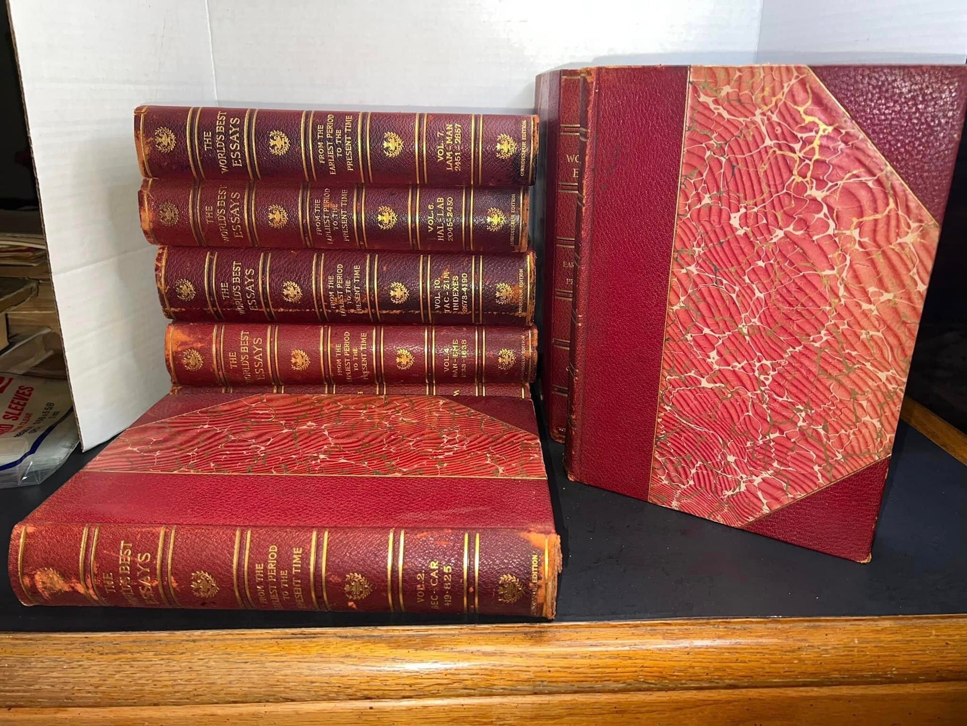 Antique books 1900 The worlds best essays 10 volume set - signed limited edition gorgeous red leather fine binding
