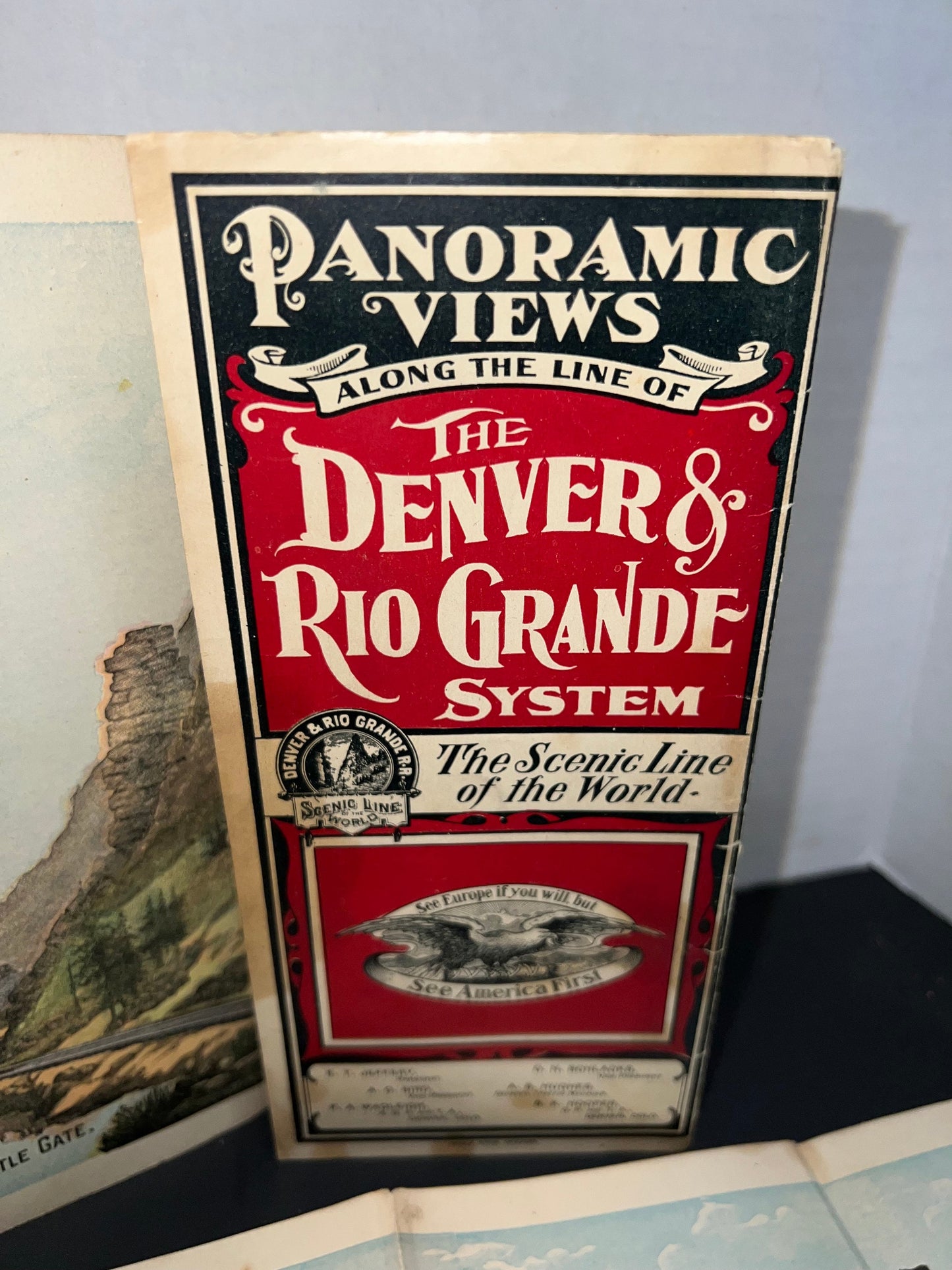 Antique Victorian railroad map tourist guide Denver & rio grande system panoramic lithograph views - scarce 1890s