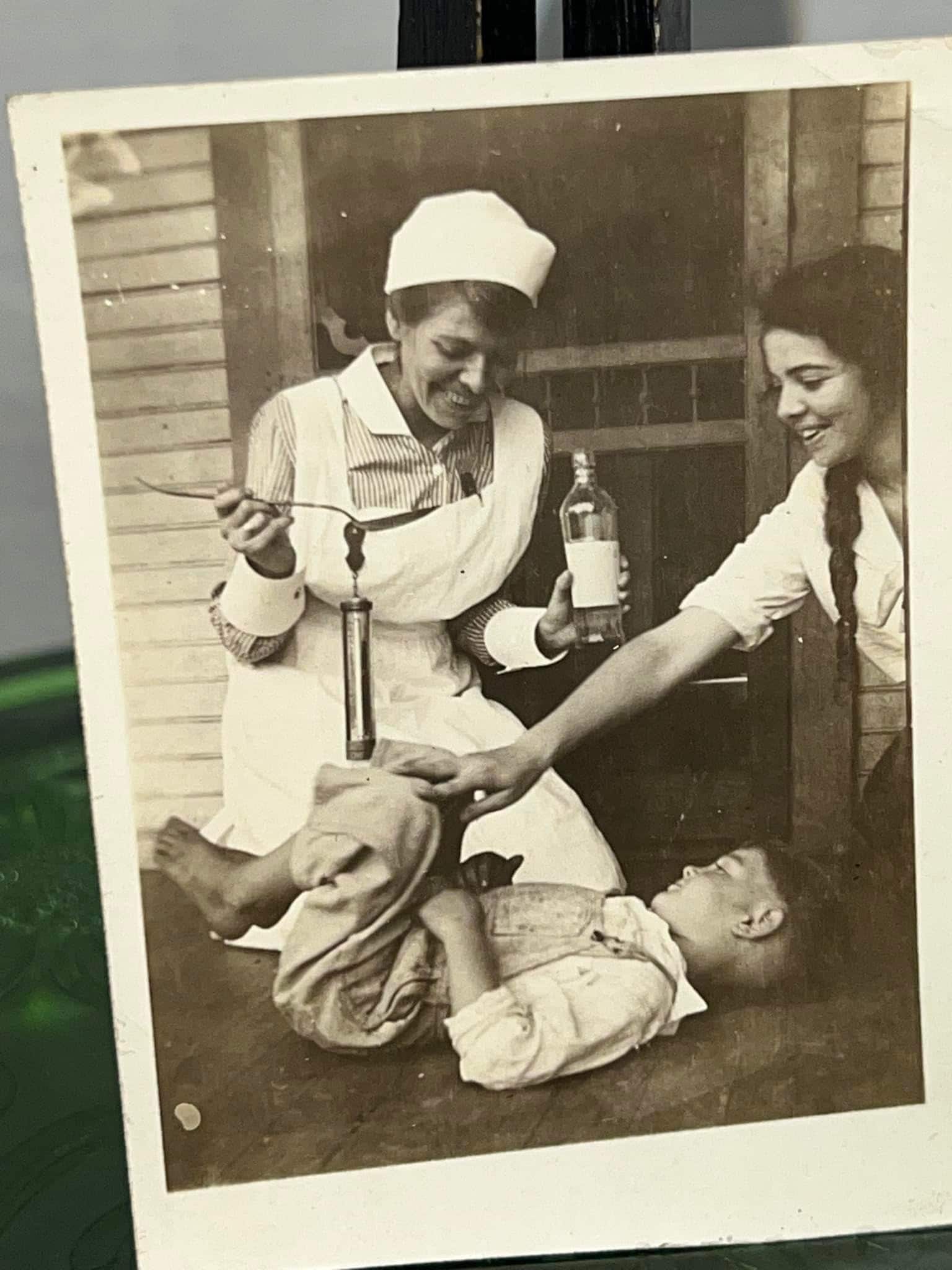 Antique photo medical child w belly ache 1910