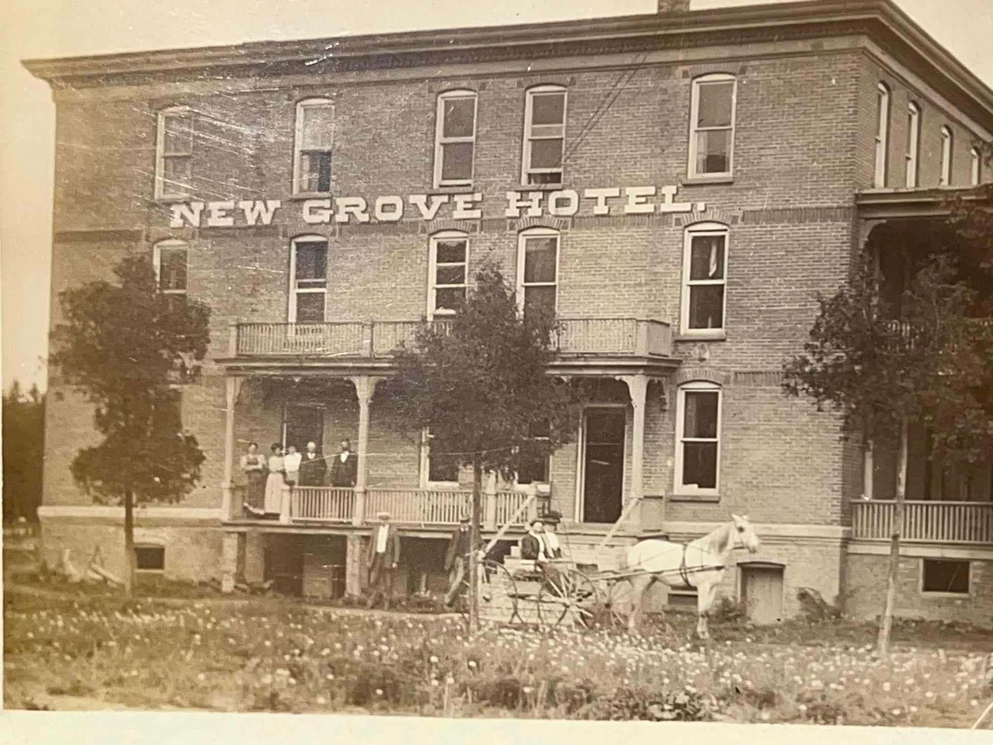 Antique photo rppc 1900s occupational New grove hotel Ithaca New York area early town view