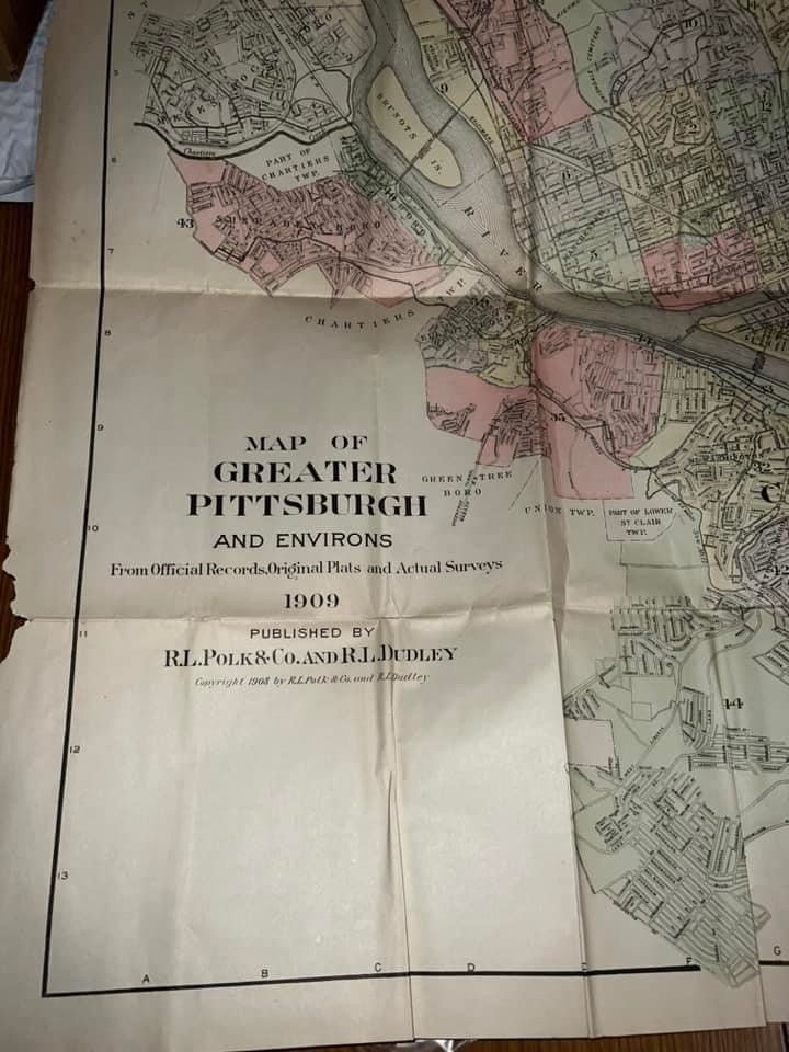 Antique Early map - 1909 Greater Pittsburgh and environs wall size