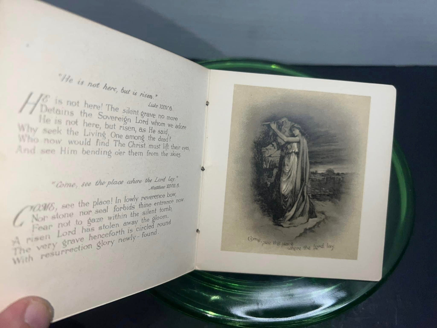 Antique Victorian 1890s small booklet My redeemer lyeth an Easter memorial chrome lithograph illustrations