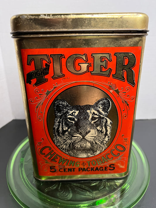 Vintage tiger chewing tobacco tin old general store advertising 1950s