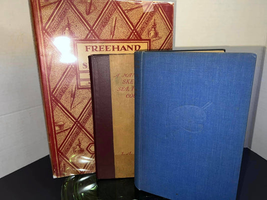 3 vintage drawing books deco era Freehand drawing self taught - 1933 A manual on sketching sea,town and vintage art