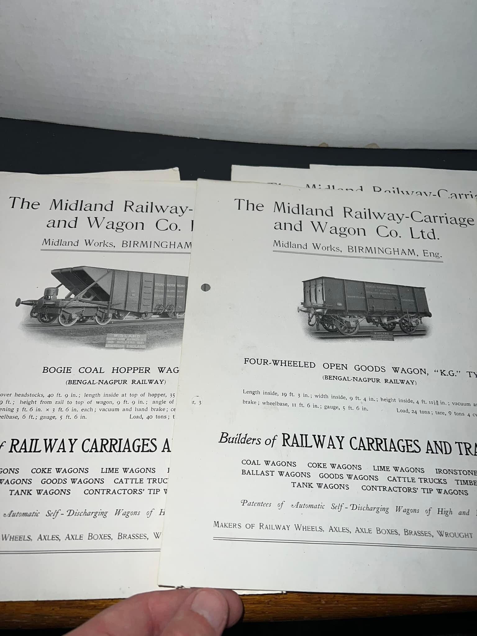 Antique 1920s rail road advertising Midland railway carriage & wagon co Birmingham