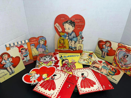 Vintage valentines cards 14 cards 1950s early holiday great graphics