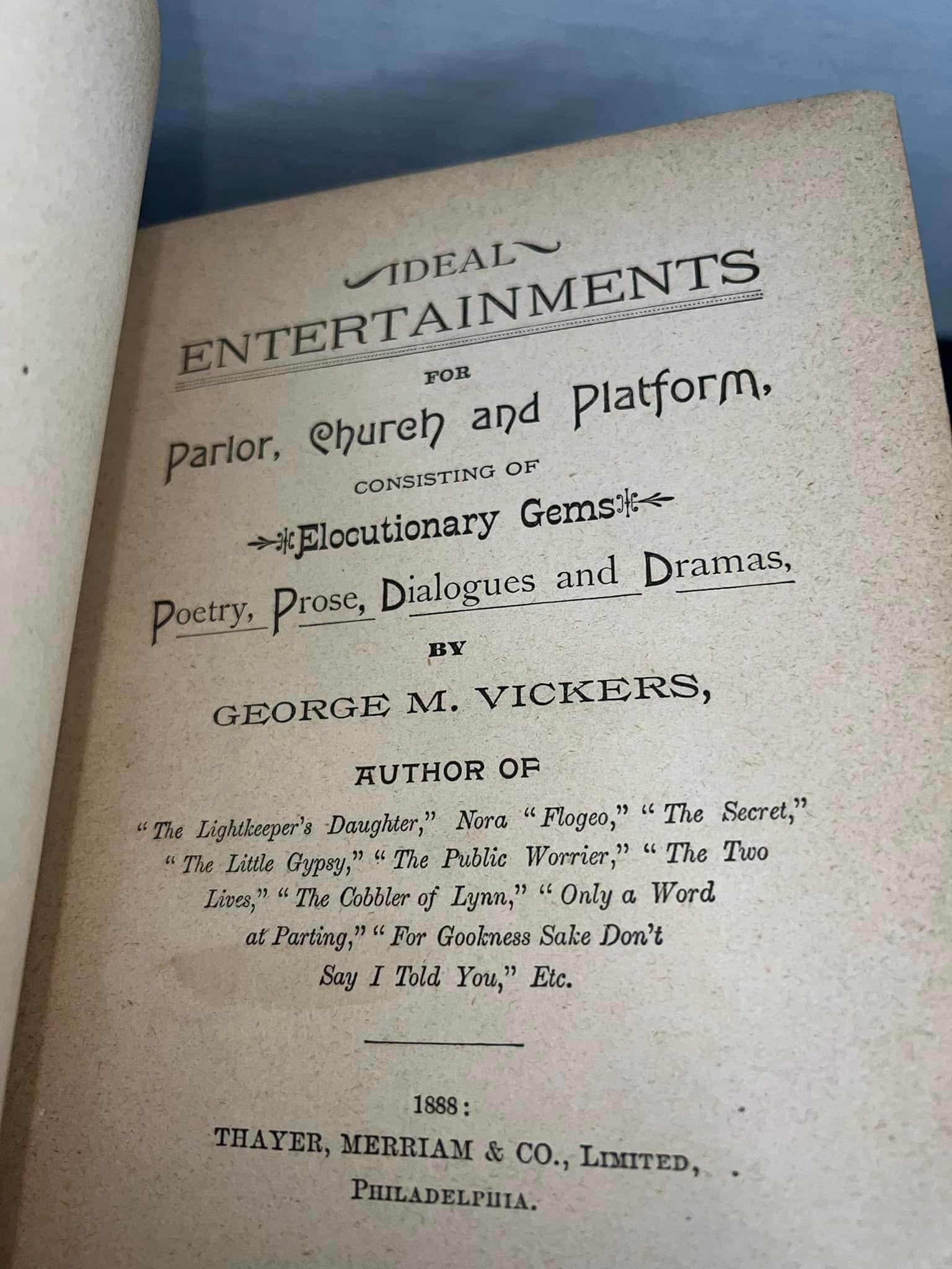 Antique Victorian 1888 Ideal entertainments For parlor , church and platform Poetry, prose , dialogue and drama