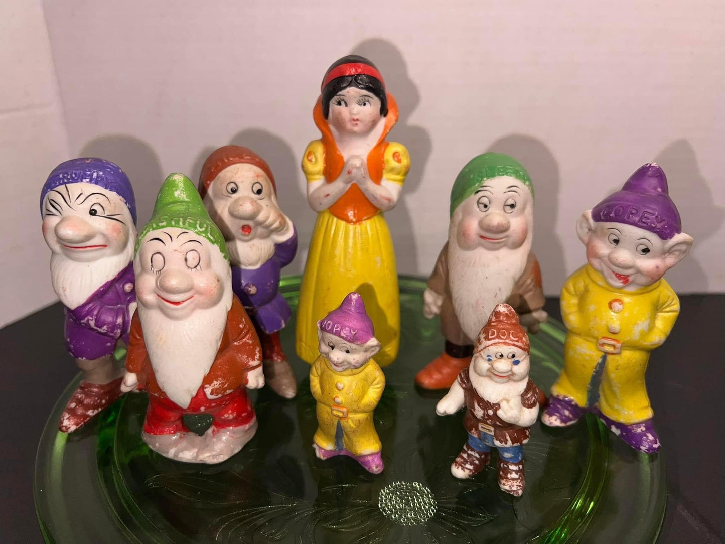 Vintage early Japan Snow White & the seven dwarves — bisque statues Walt Disney 1950s